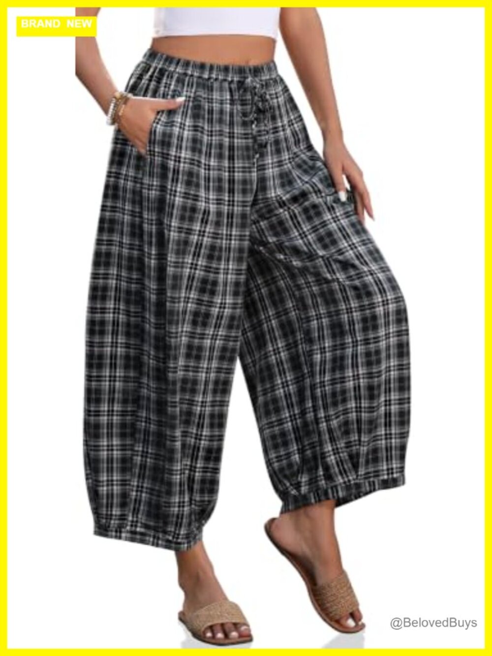 Cotton Linen Wide Leg Harem Pants with Pockets